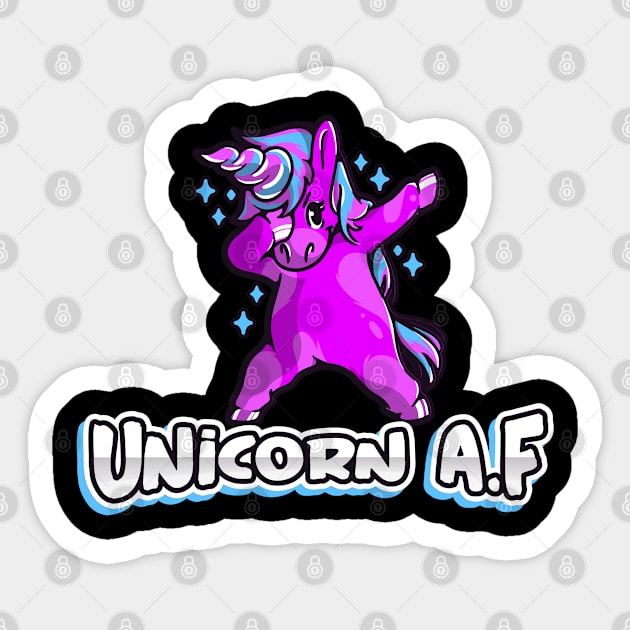 Unicorn AF, Funny Cute, Unicorn Gift, Unicorn Dabbing Meme Sticker by Outrageous Tees